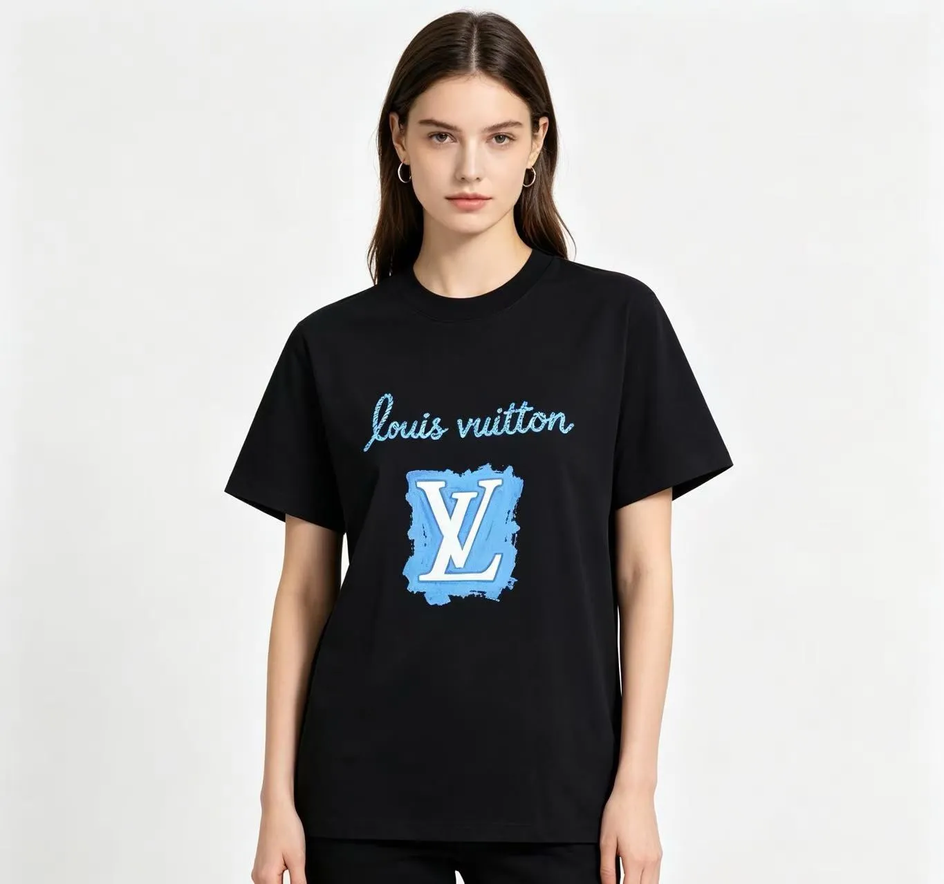 Louis Vuitton/Louis Vuitton blue graffiti LV printed short sleeves